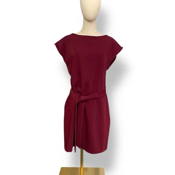 Of Mercer Burgundy Short Sleeve Tie Front Dress Sz M - Picture 3 of 12